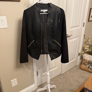 Kenneth Cole New York Black Leather Jacket with Gold Zippers